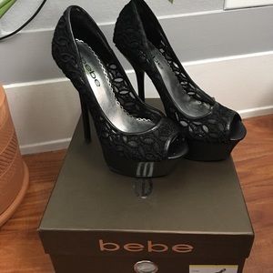 BEBE Chantal Ultra High Heels Black Size 5 worn 2x